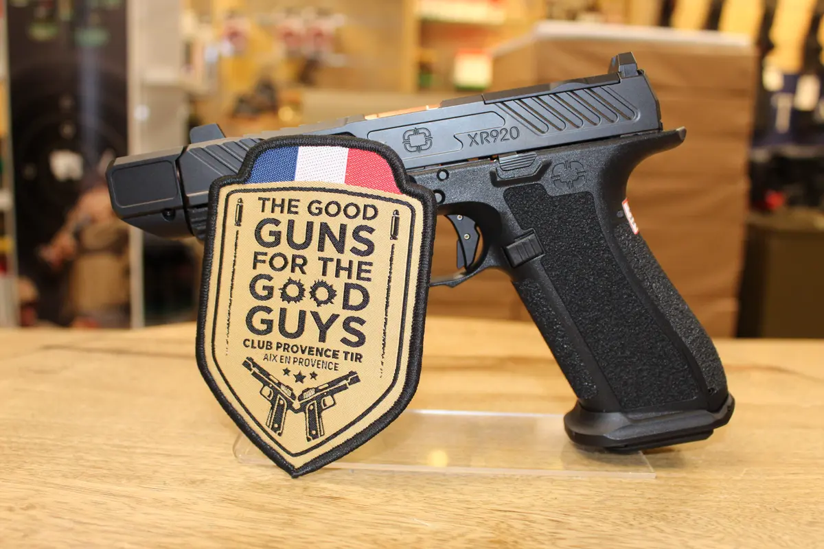 Behind the counter at a gun store